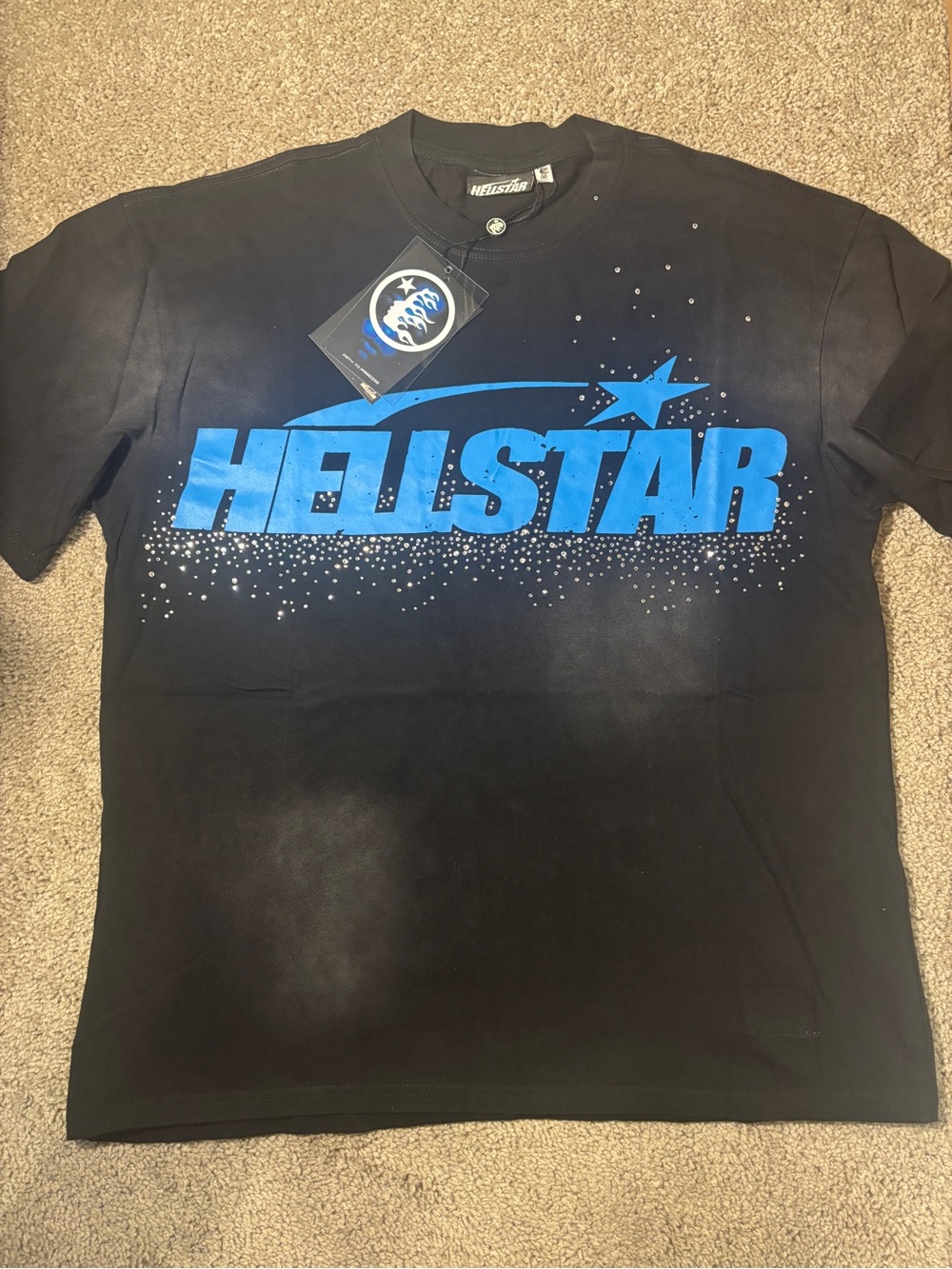 Hellstar Men's Black Short Sleeve Logo Tee - Blue Graphic